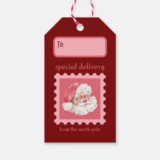 レトロカスタム紙スタンプサンタスペシャルデリバリ ギフトタグ (正面)