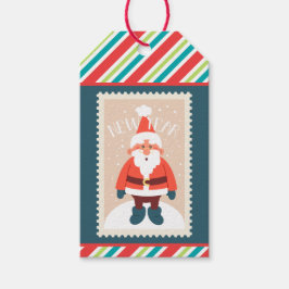 レトロカスタム紙スタンプストライプサンタニューイヤー ギフトタグ