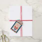 レトロカスタム紙スタンプストライプサンタニューイヤー ギフトタグ (より糸付き)