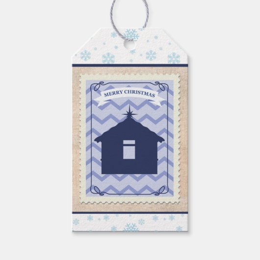 レトロカスタム紙スタンプメリークリスマス出生 ギフトタグ (正面)