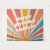 レトロカスタム誕生日パーティー名ヴィンテージ日が差すこと タペストリー (正面(横))