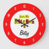 レトロカスタム赤時計のキッチンから ラージ壁時計 (正面)