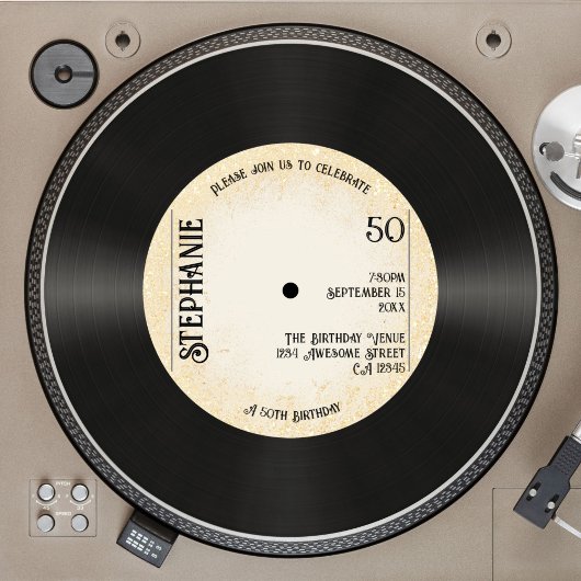 レトロカスタム金ゴールドレコード音楽50誕生日 招待状