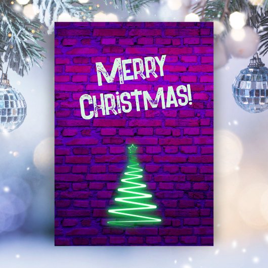 レトロカスタム80sネオンピンクの壁クリスマスツリー シーズンカード