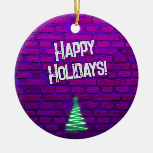 レトロカスタム80sネオンピンククリスマスツリー2025 セラミックオーナメント (正面)