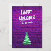 レトロカスタム80sネオンピンクグリーンクリスマスツリー 招待状 (正面)