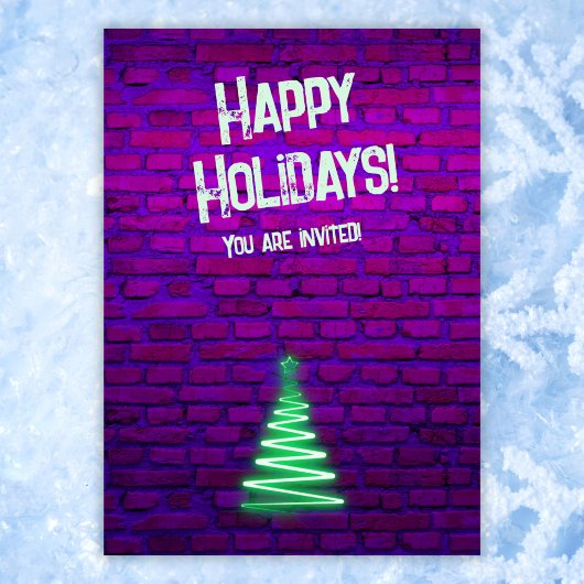 レトロカスタム80sネオンピンクグリーンクリスマスツリー 招待状
