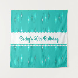 レトロカスタム バースデーパーティー ターコイズ タペストリー