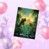 レトロカスタムT-Rex恐竜子供誕生日 招待状