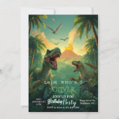 レトロカスタムT-Rex恐竜子供誕生日 招待状 (正面)