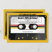 レトロカセットテープイエロー90の誕生日パーティー 招待状 (正面/裏面)