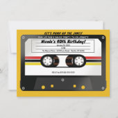 レトロカセットテープイエロー90の誕生日パーティー 招待状 (正面)