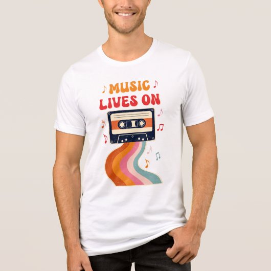 レトロカセットテープシャツ – Music Lives Onヴィンテージ トライブレンドＴシャツ (正面)