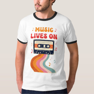 レトロカセットテープシャツ – Music Lives Onヴィンテージ Tシャツ