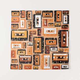 レトロカセットテープシームレスパターン タペストリー
