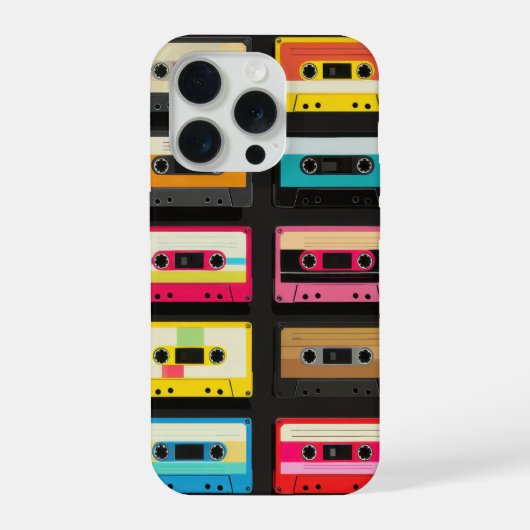 レトロカセットテープ柄 - ビンテージミュージック iPhoneケース (裏面)