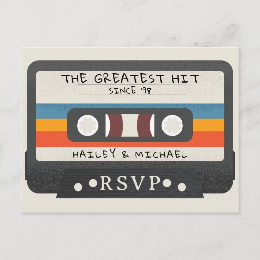 レトロカセットテープ素晴らしザヒット結婚式RSVP ポストカード (正面)