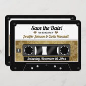 レトロカセットテープ結婚式の日付を保存 招待状 (正面/裏面)