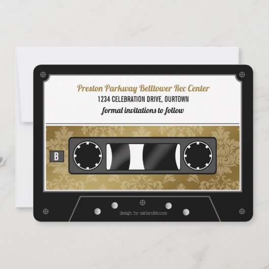 レトロカセットテープ結婚式の日付を保存 招待状 (裏面)