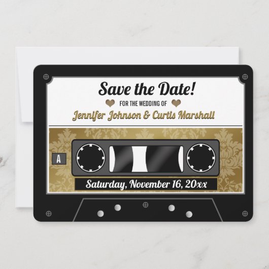 レトロカセットテープ結婚式の日付を保存 招待状 (正面)