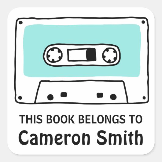 レトロカセットテープ蔵書票ブックラベル スクエアシール (正面)