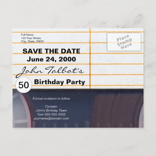 レトロカセットテープ50歳の誕生日PCを保存 案内ポストカード (裏面)