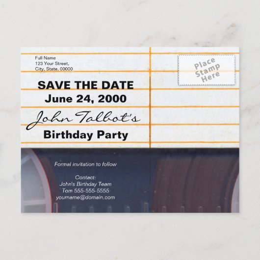 レトロカセットテープ60歳の誕生日PCの日付を保存 案内ポストカード (裏面)