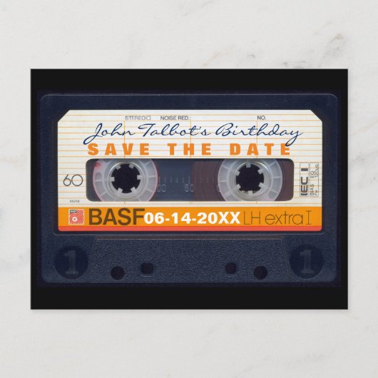 レトロカセットテープ60歳の誕生日PCの日付を保存 案内ポストカード (正面)