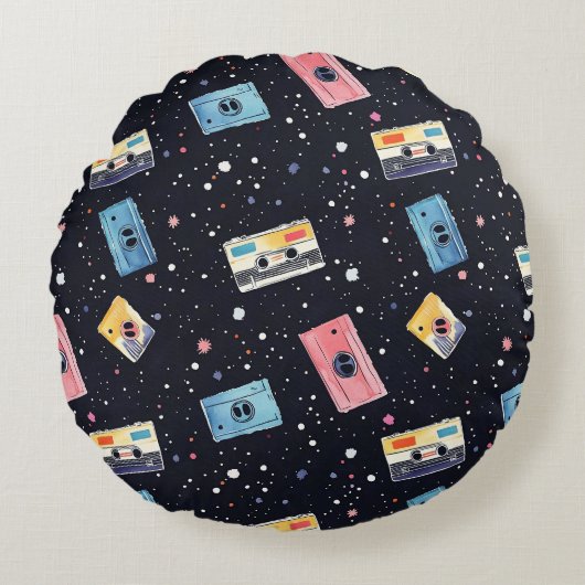 レトロカセットテープ(宇宙宇宙) ラウンドクッション (正面)