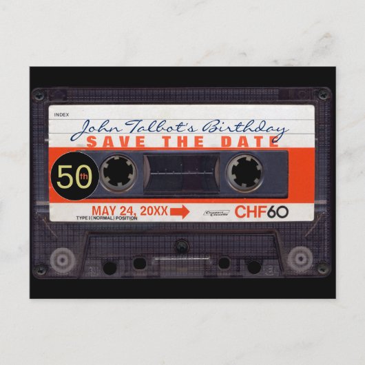 レトロカセットテープS 50歳の誕生日データを保存 インビテーションポストカード (正面)