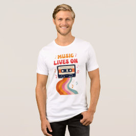 レトロカセットテープTシャツ - 音楽はビンテージで生き続ける トライブレンドＴシャツ