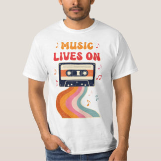レトロカセットテープTシャツ - 音楽はビンテージで生き続ける Tシャツ