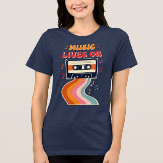 レトロカセットテープTシャツ - 音楽は生き続ける ヴィンテージ トライブレンドTシャツ