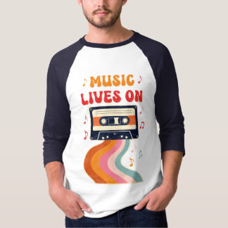 レトロカセットテープTシャツ - 音楽は生き続ける ヴィンテージ Tシャツ