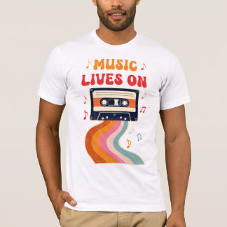 レトロカセットテープTシャツ - 音楽は生き続ける ヴィンテージ Tシャツ