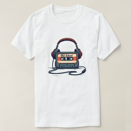 レトロカセット式ヘッドフォン付きプレーヤー Tシャツ (デザイン正面)