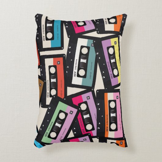 レトロカセット2味方されたデザイン音楽テーマ アクセントクッション (正面(垂直))