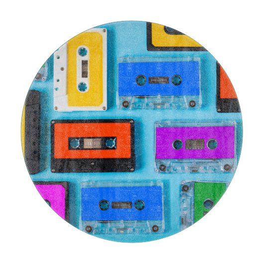 レトロカセット：青い背景コレクション カッティングボード (正面)