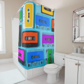 レトロカセット：青い背景コレクション シャワーカーテン (インサイチュ)