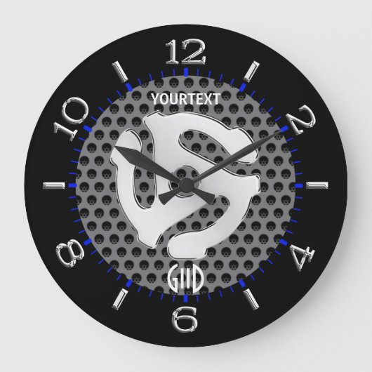 レトロカッコいいイエロー45スペーサーDJ文字盤 ラージ壁時計 (正面)