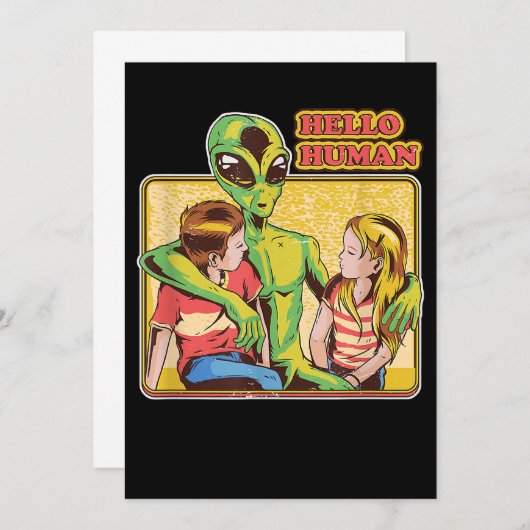 レトロカッコいいエイリアンETハローヒューマンズアウタースペースガラックス 招待状 (正面/裏面)