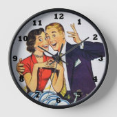 レトロカッコいいヴィンテージキッチンカップル 壁時計 (正面)