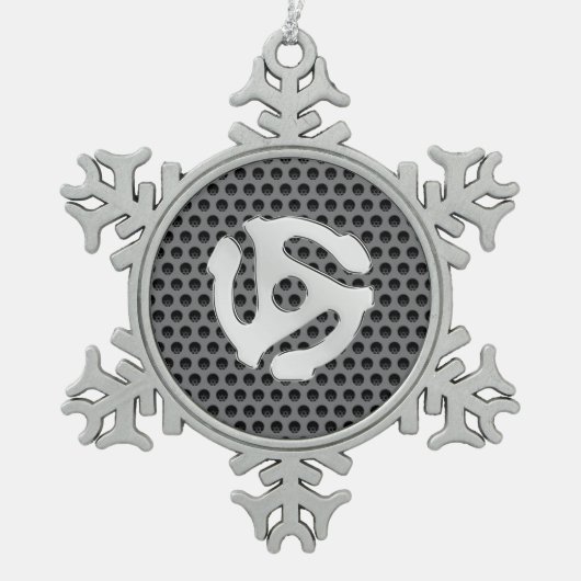 レトロカッコいいヴィンテージシルバーChrome 45スペーサDJ スノーフレークピューターオーナメント (正面)