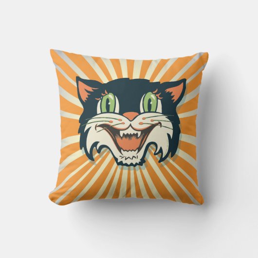 レトロカッコいいヴィンテージハロウィーン猫枕 クッション (正面)