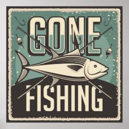 レトロカッコいいヴィンテージ魚釣り愛好家 ポスター