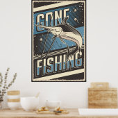レトロカッコいいヴィンテージ魚釣り愛好家 ポスター (キッチン)