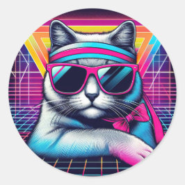 レトロカッコいい猫 ラウンドシール