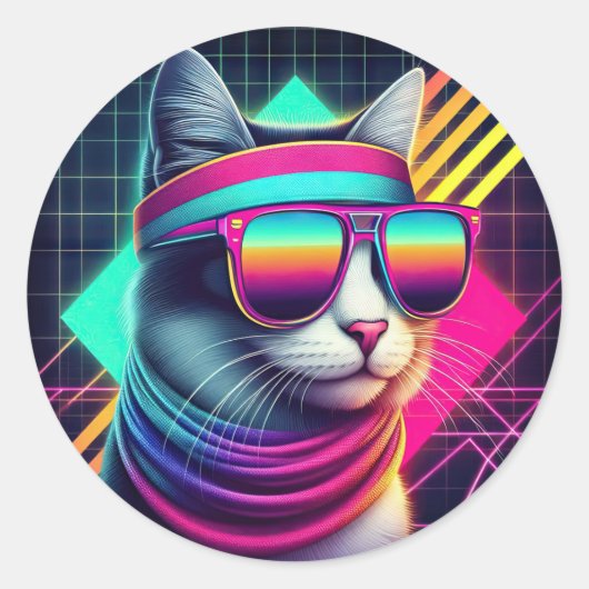 レトロカッコいい猫 ラウンドシール (正面)