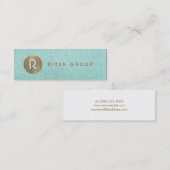 レトロカッコいい金ゴールドモノグラムモダンアクアブルー スキニー名刺 (正面/裏面)