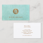 レトロカッコいい金ゴールドモノグラムモダンアクアブルー 名刺 (正面/裏面)